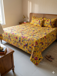 Couvre-lit imprimé floral et oiseaux, style bohème, moderne, toutes saisons, en coton patchwork fait main du Rajasthan, blanc et bleu, pour la maison - Product Image 3