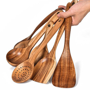 Natural Solid Acacia Wood <b>Gold</b> Plated Modern Design Eco-Friendly <b>Serving</b> <b>Spoons</b> Highly Polished Best Quality Handcrafted - Product Image 1