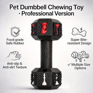 لعبة مضغ للكلاب غير قابلة للتلف، أداة تغذية مطاطية على شكل دمبل للتحفيز العقلي، لعبة أسنان مقاومة للعض ومانعة للتسرب - Product Image 5