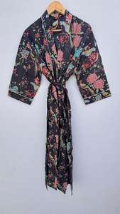 Robe de chambre kimono en coton, peignoir imprimé à motifs, robe de demoiselle d'honneur, vêtement de nuit d'été, taille unique - Product Image 5