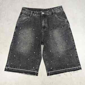 Shorts en jean vintage personnalisés pour homme – Été, décontracté, taille mi-haute, respirant, séchage rapide, 100 % coton, bords bruts, fermeture éclair et décoration strass - Product Image 3