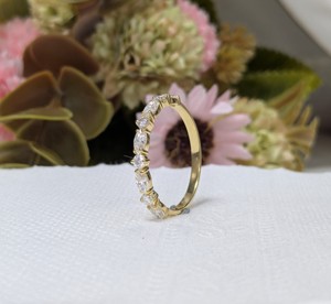 Anillo de compromiso y boda de oro macizo para mujer con moissanita de corte marquesa y redondo, engaste de púas, solitario, halo, joyería de moda - Product Image 2