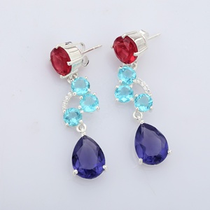 Hot Selling 925 Sterling Silver <b>Tourmaline</b> Blue Topaz Hydro Eye Light Zircon Drop <b>Earrings</b> for Women and Girls - Product Image 6