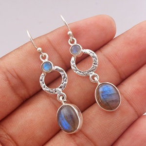925 Sterling <b>Silver</b> Natural Labradorite <b>Dangle</b> Drop <b>Earrings</b> Handmade Gemstone Hoop <b>Earrings</b> for Women Fashion Jewelry - Product Image 2