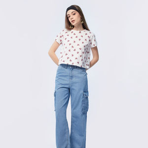 Nouvelle Arrivée Prix de Gros Nouveau Design Vente Chaude Été Femme Crop Top Chemise Manches Courtes Toile Haute Qualité Bas Prix - Product Image 6