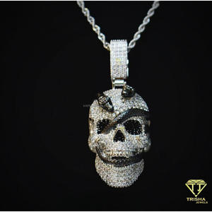 Pendentif de luxe en argent sterling 925 avec crâne 3D et diamants de laboratoire, accent noir, style hip-hop glacé, bijou tendance - Product Image 5