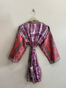 Bata de dormir de lujo de seda con estampado Paisley para mujer, manga larga, cierre halter, largo completo, para verano - Product Image 2