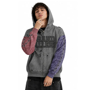 Sudadera con Capucha y Cremallera Unisex Brand Gallery, Manga Raglán, Logotipo Grabado, Estilo Urbano, Corte Holgado, Sudadera con Capucha de Estilo Otoñal - Product Image 5