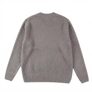 Grey <b>Mohair</b> Blend Fuzzy Knit Crew Neck <b>Sweater</b> Long Sleeve Winter Pullover Custom Apparel OEM ODM Manufacturer Supplier - Product Image 3