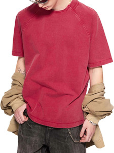 T-shirt Raglan Oversize Délavé à l'Acide Rouge Rétro Unisexe, T-shirt Raglan Épais Streetwear Vintage Délavé - Product Image 6