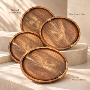 Assiettes de présentation rondes en bois de manguier faites à la main, grain naturel, pour la table |   Assiettes de service rustiques pour la décoration de mariage et d'hôtel - Product Image 4