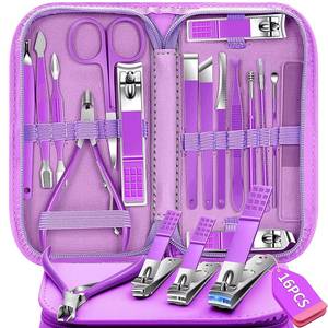 Kit de manucure portable en acier inoxydable violet 16 pièces avec étui pour adultes - Product Image 1