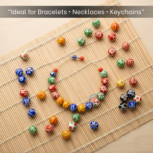 ลูกปัดแก้วทำมือหลากสีสไตล์อินเดียแบบหลอมด้วยมือ ขนาด 8 นิ้ว |   ลายจุดผสมผสานลายเส้นวน |   สร้อยคอและกำไลข้อมืองานฝีมือ DIY - Product Image 4