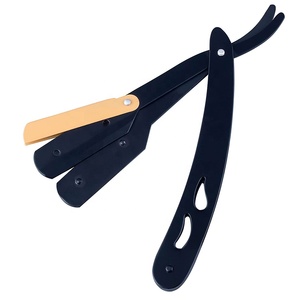 High Quality 5.5\" Cut Throat Razor Salon Use Single Manual Folding Black Barber Shaving Razor Leather <b>Pouch</b> Hair Face Bikini - Product Image 2