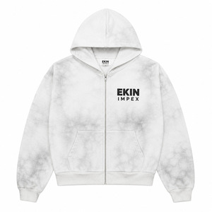 Custom <b>White</b> Acid Wash <b>Zip</b> <b>Up</b> Hoodie Men Oversized Heavyweight Fleece Hoodie OEM Private Label Streetwear - Product Image 3