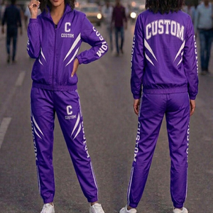 Ensemble de survêtement sportif pour homme, personnalisé, violet, épais, à capuche, avec cordon de serrage, respirant, 100% nylon, uni, pour l'hiver - Product Image 2