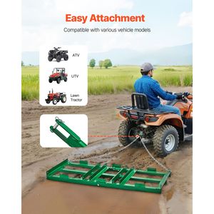 Erpice a traino per impieghi gravosi da 4 piedi con barre regolabili e 72 catene - Livellatrice per vialetti - Rastrello per paesaggistica - Accessori per tosaerba - Product Image 4