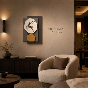 Sculpture murale moderne en fer forgé motif cerf, pièce décorative abstraite contemporaine pour l'intérieur de la maison - Product Image 4