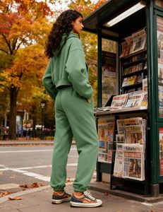 High Quality Cotton <b>Zip</b> <b>up</b> <b>Cropped</b> Hoodies Women Custom Oversized Two Piece Sweat Pants and Crop Top Hoodie Set Women - Product Image 6