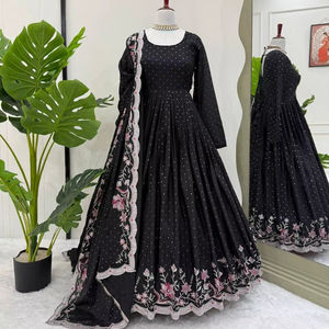 Hermoso Vestido Anarkali de Diseño Indio-Pakistaní, Tela Chinon, Bordado Elegante, para Fiestas, Bodas, Casual, Tradicional, Ropa Femenina - Product Image 1