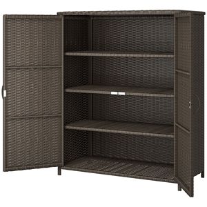 Mobiletto da Esterno in Rattan con 4 Ripiani e 2 Ante per Giardino, Piscina, Asciugamani e Caffè - Product Image 1