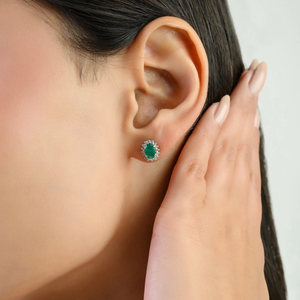 6X4 MM Oval Cut Genuine <b>Emerald</b> & Round Diamond Cluster <b>Stud</b> Earrings For Women Party Wear Fine Jewelry Accessories - Product Image 2