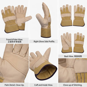 Gants de travail en cuir de vachette grainé, durables, avec manchette caoutchoutée, protection robuste, gants de sécurité industriels - Product Image 2