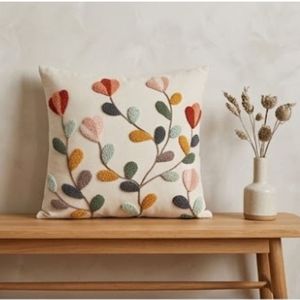 Meilleur prix, fabricant indien, housse de coussin carrée brodée avec motif végétal, style bohème, coton et lin, décoration d'intérieur - Product Image 6
