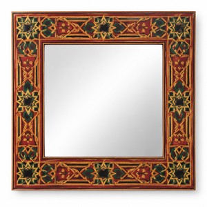 Miroir mural en cèdre Fez Zouaq peint à la main - Art islamique géométrique en gros - Product Image 1