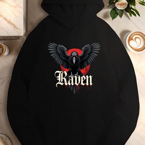 Sudadera con capucha informal de punto con estampado de cuervo con fuente gótica para mujer - Product Image 2