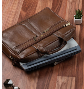 Porte-documents unisexe en cuir véritable, style luxueux, fermeture à rabat, sac souple et durable pour affaires avec doublure en polyester, compatible ordinateur portable, marron - Product Image 4