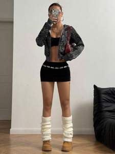 Women Grey Solid <b>Sequined</b> Crystal Waterproof Zip Hoodies Streetwear Long Sleeve Sweatshirt Casual Fashion <b>Jacket</b> Custom Logo - Product Image 2