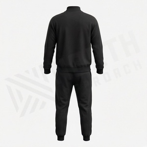 Survêtement noir pour homme avec sweat-shirt à col montant zippé, poches latérales et pantalon de jogging assorti – Design minimaliste pour l'automne - Product Image 2