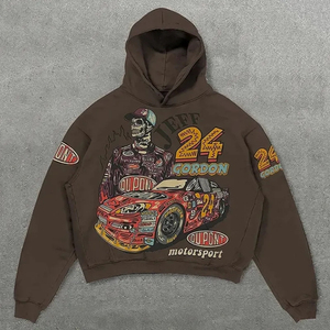 เสื้อฮู้ดดี้พิมพ์ลายกราฟิกทรงโอเวอร์ไซส์สไตล์สตรีทแวร์ผ้าฝ้ายเฟรนช์เทอร์รี่เนื้อแน่นแบบมีซับใน ลวดลายพิมพ์แบบพัฟฟ์ ล้างสีแบบแอซิดวอช พร้อมโลโก้แบบกำหนดเองได้ - Product Image 4