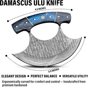 Cuchillo Ulu Moderno con Mango de Color Exótico, Hoja de Damasco Forjada, Funda y Soporte, Set de Regalo Personalizable - Product Image 3