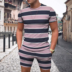 Conjunto de 2 Piezas de Verano para Hombre, Estilo Casual Urbano, Pantalones Cortos con Cintura Elástica y Camiseta de Alta Calidad en Poliéster y Algodón - Product Image 2
