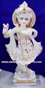 Statue de Dieu Krishna en marbre blanc au design unique, représentant la culture hindoue, avec un paon, pour la décoration de la maison, fabrication indienne de qualité. - Product Image 6