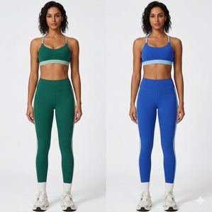 Ensemble soutien-gorge de sport à bretelles solides et leggings pour femme, respirant, séchage rapide, en nylon et élasthanne, effet push-up, pour la gym et le fitness - Product Image 4