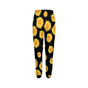 Pantalones Deportivos de Punto con Estampado de Rosas Amarillas, Cintura Media con Cordón, Casuales, Largos, con Patrón Floral, para Mujer - Product Image 3