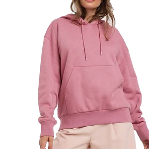 Sudadera con Capucha Rosa para Mujer, Estilo Holgado, Color Sólido, Felpa de Algodón, con Bolsillo Delantero, para Otoño, Corte Regular - Product Image 1