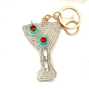 Export Quality Classic Fabric Adjustable Cocktail Glass <b>Keychain</b> Stone Embellishments Martini Drink Embroidered Bags Keychains - Product Image 5
