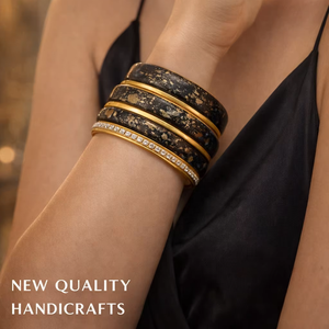 Premium Black <b>Gold</b> <b>Bangle</b> <b>Set</b> – Resin & Alloy Stack Bracelets with Rhinestones for Women, Trendy Fashion Jewelry Wholesale - Product Image 1