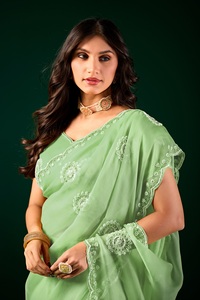 Vexotrend Indian Designer Women's <b>Satin</b> Chiffon <b>Saree</b> Beautiful Patola Design Traditional Style Wedding Diwali Party Wear - Product Image 6