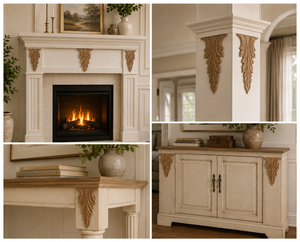Applique en bois massif sculpté, ornement décoratif pour meubles, porte, mur, garniture en bois naturel, décoration intérieure, applique en bois dur - Product Image 3