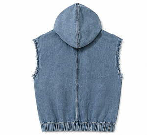 เสื้อกั๊กยีนส์มีฮู้ดแขนกุดสำหรับผู้ชายสไตล์สตรีทแวร์ - Product Image 2