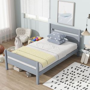 Letto singolo in legno di gomma grigio con testiera e pediera - Product Image 5