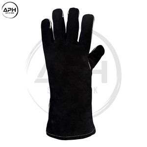 Guantes de Soldadura de Cuero Vacuno Negro, Resistentes al Calor y a las Llamas, con Puño Largo y Costuras Reforzadas, para Trabajo - Product Image 3