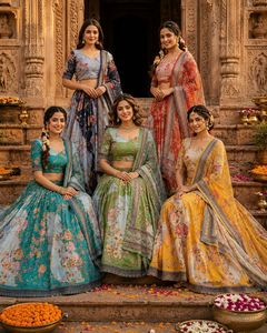 Lehenga Choli de Diseño Étnico Tradicional Indio para Bodas, con Estampado Digital y Bordado, para Ocasiones Especiales, para Mujeres - Product Image 5