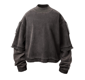 <b>Men's</b> Oversized Corduroy Sweatshirt High Collar Lantern Sleeve <b>Cropped</b> Washed Cotton Casual Streetwear <b>Top</b> - Product Image 1