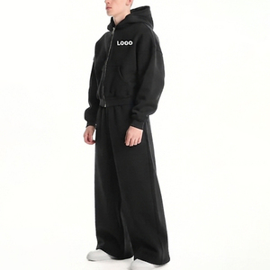 Ensemble de survêtement ample et épais pour homme avec fermeture éclair, 500 GSM, coupe décontractée, pantalon à capuche et cordon de serrage, style streetwear - Product Image 3